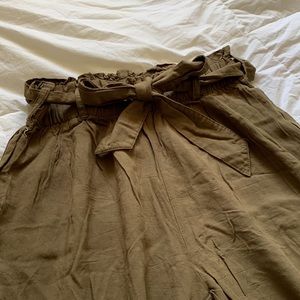 Green Paper Bag Waist Pants with Belt